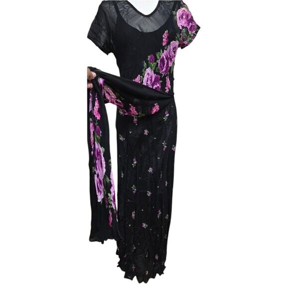 American Angel Y2K Fairy Grunge Boho Whimsigoth Sheer Sequin Floral Maxi Dress M - Picture 3 of 12